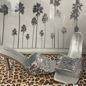 *NEW* Marc Fisher silver sequin heels